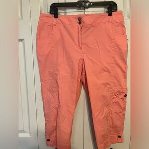 Chicos Sz 2 ( L 12) Cropped Pants Pink Cotton Casual Summer.